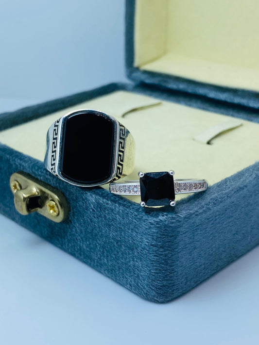 Mystic Onyx & Midnight Elegance Couple Rings – A Symbol of Timeless Love and Sophistication